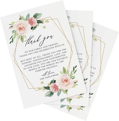 Bedankkaarten 10 x 15 cm – 50 stuks – voor bruiloft, tafelkaartjes, plaatskaarten, trouwreceptie, repetitiediner, diner, huwelijksgunsten