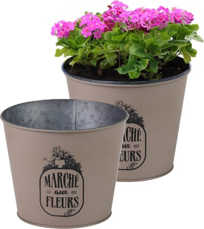 Sunnydays /plantenpot/bloempot - 2x - zink - taupe - D17 x H14 cm