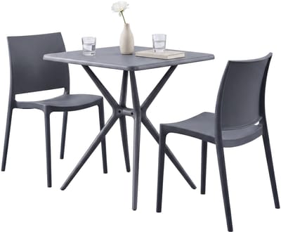 CLP Amino Tuinmeubelset - stapelbaar - 2 stoelen - tafel - weerbestendige - balkonset - voor tuin, balkon en terras - donkergrijs