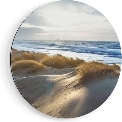 Artaza Dibond Muurcirkel Duinen En Zee  - Ø 90 cm - Groot - Wandcirkel - Rond Schilderij - Voor Binnen en Buiten