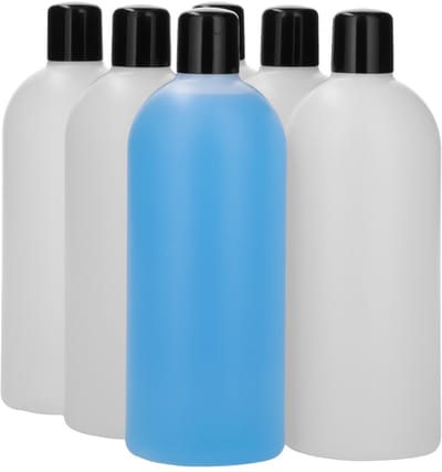 6 x 500 ml ronde fles HDPE naturel + Schroefdop zwart - BPA Vrij - Niet Breekbaar - Plastic Flesjes Navulbaar - Met Dop - Lege Flessen - 6 stuks.