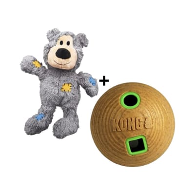 Combideal: Kong Wild Knots Beer S Pluche + Kong Bamboo Voerbal 12 cm