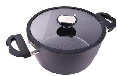 Kookpan met Deksel - Steelpan - Veelzijdig Koken - Krasbestendige Antiaanbaklaag - 24 cm - Zwart