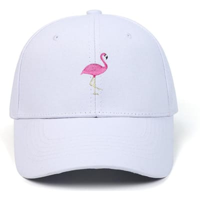 Casquette de Baseball Ajustable Couleur Unie Broderie Flamant Rose Homme Protection Solaire Extérieur Femme Été Snapback Casquette Papa Adjustable white