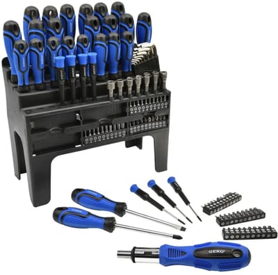 GEKO Gereedschapset - 122-delig - Magnetische tips - Twee-componenten handgreep - Inclusief ratelschroevendraaier
