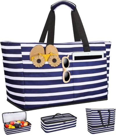 SnelShoppen - ISEYOU XXL Strandtas voor Dames - Grote Waterdichte Strandtas met Afneembare Koeltas, Opvouwbaar, Meerdere Zakken, Ritssluiting - Perfec