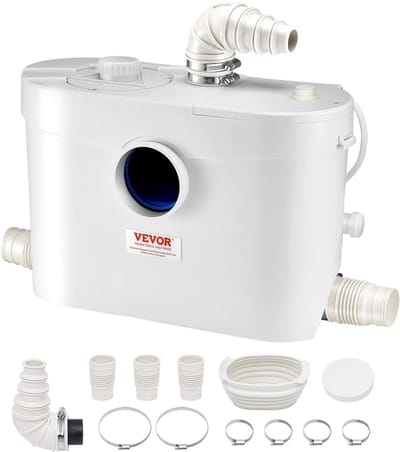 VEVOR Verkleiningspomp voor toilet, 900 W, opvoerhoogte 12 m, met 4 wateringangen, afvalwaterafvoermachine voor toilet, kelder, douche, wastafel, wasgoed