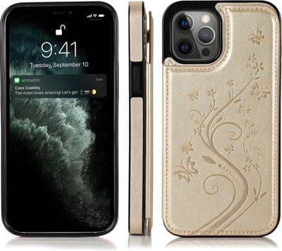Hoesje geschikt voor iPhone 8 - Backcover - Pasjeshouder - Portemonnee - Bloemenprint - Kunstleer - Goud