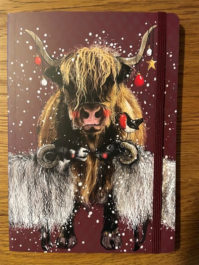 Alex Clark Large Chunky Notebook Sheep & Highland Cow~ A5 Softcover Notitieboek Schaap en Hooglander kerst/winter