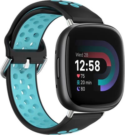 By Qubix - Geschikt voor fitbit Versa 3 & 4 / Sense 1 & 2 - Sport editie - Large - Zwart + blauw