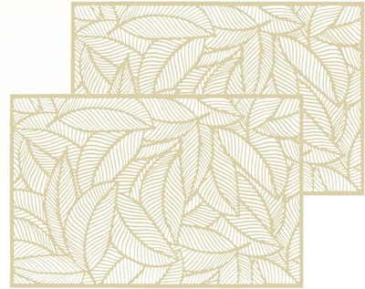 Secret de Gourmet Diner tafel placemats Jungle print - Set van 4x stuks - goud - PVC - 45 x 30 cm - Opengewerkt bladeren motief