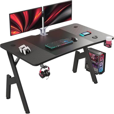 Ergonomisch Gamingbureau 140 x 60 cm met Bekerhouder en Hoofdtelefoonhaak - Zwart
