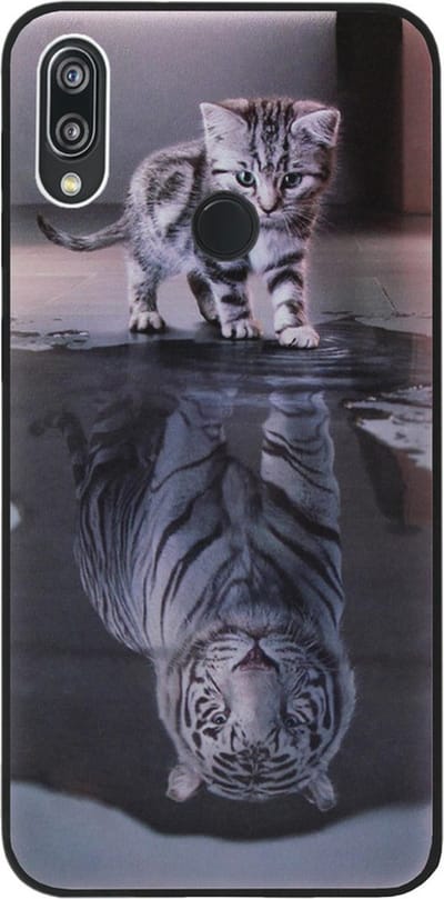 ADEL Siliconen Back Cover Softcase Hoesje Geschikt voor Huawei Y7 (2019) - Poezen Schaduw Tijger