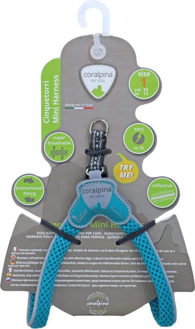 Coralpina - Cinquetorri Mini - Honden Harnas - Kleur: Turquoise - Maat: M - Borstomvang: 33 cm