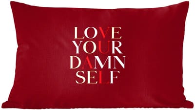 Sierkussens - Kussentjes Woonkamer - 60x40 cm - Love your damn self - Kleurrijk - Bordeaux