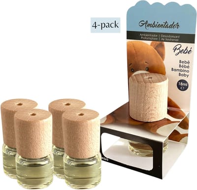 Luchtverfrisser 4x - 'Bebé' - Baby - 18 ml - Inclusief verzenden - Verfrisser - Geurverfrisser - Parfum - Huisparfum - Geur - Hout - Houten - Geurflesje - Fles - Flesje - Flesjes - Klein - Kleine - Toilet - Wc - Badkamer - Woning