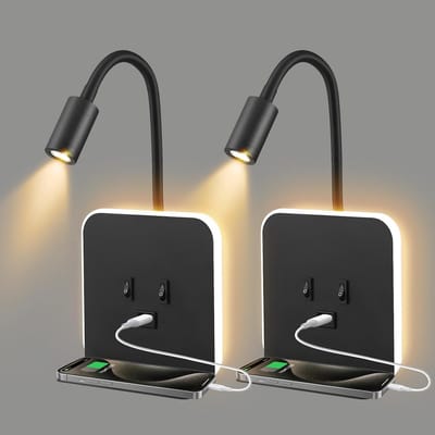 Set van 2 Flexibele LED Wandlampen met USB Oplader en Schakelaar - Leeslamp voor Hoofdeinde Bed of Zithoek