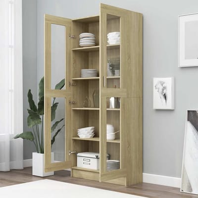 vidaXL - Vitrinekast - 82,5x30,5x185 - cm - bewerkt - hout - sonoma - eikenkleurig