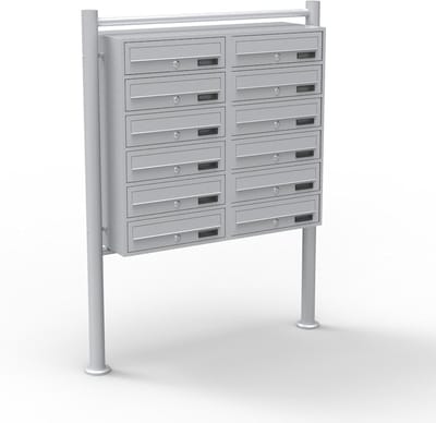Staande brievenbus met 12 vakken zilver 2x6 brievenbussen