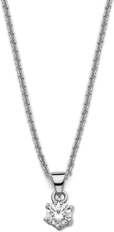 New Bling 9NB-0582 Zilveren Ketting met hanger - Dames - Zirkonia - Chaton - 5 mm - Ankerschakel - 40 + 5 cm - Zilverkleurig