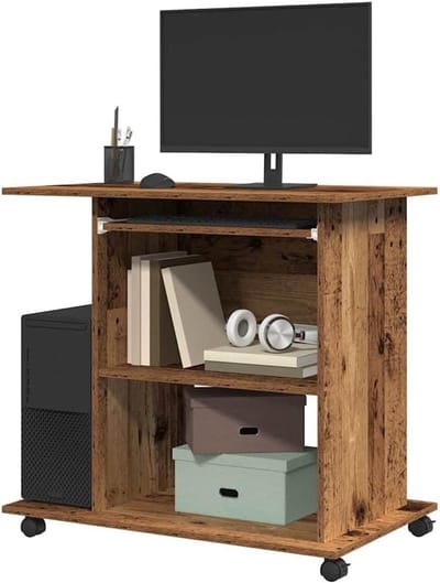 Computer Bureau - Werktafel Laptop - Thuiswerken Organiseren - Uittrekbare toetsenbordlade - 80x50x75 cm - Oud Hout