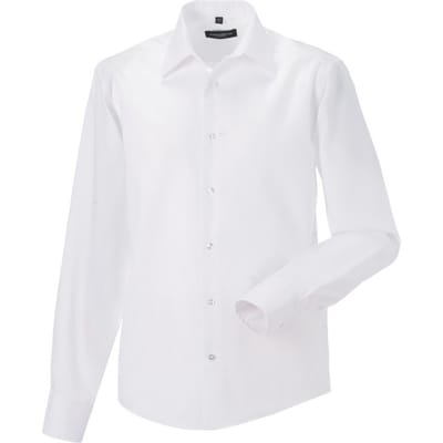 Russell Heren Ultimate Non-Iron Getailleerde Formele Overhemd met Lange Mouwen (Wit)