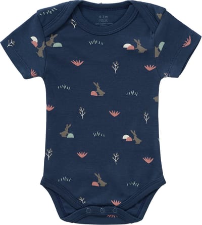 Fresk Romper met Korte Mouwen newborn - Babykleding - Biologisch Katoen - Donkerblauw - Rabbit Mood Indigo