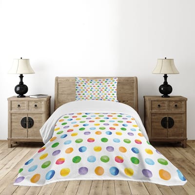 ABAKUHAUS Aquarel Bedsprei Set, Abstracte Polka Dots, Gewatteerd 2-delig dekbed Set voor eenpersoonsbedden 170 x 220 cm, Meerkleurig