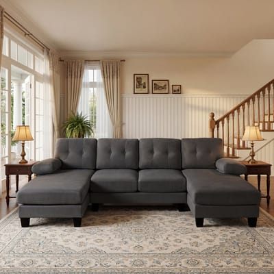 MIVRAY U-Bank 268 x 128 x 84 cm - Dubbele Chaise Longue Met Verstelbare Rugleuning - Woonkamer En Kantoor - Chenille Grijs