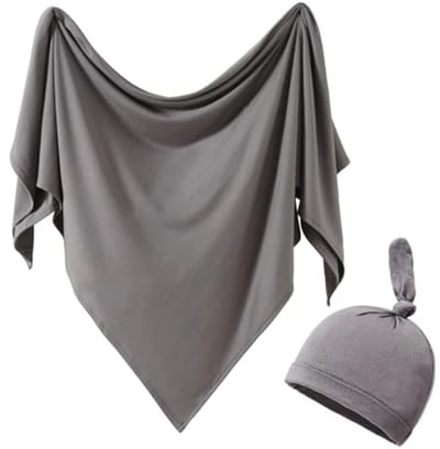 Zachte Inbakerdeken met Hoed voor Pasgeborenen - Perfecte Baby Wrap en Ontvangende Deken - 85x85cm (Donkergrijs)