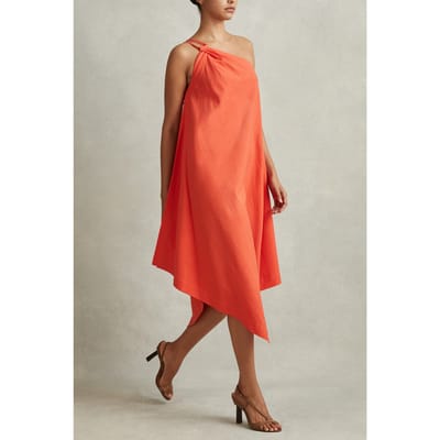 Reiss One Shoulder Linen Dress Orange Size: 4 | Midi Dresses Outlet | Dames | Oranje