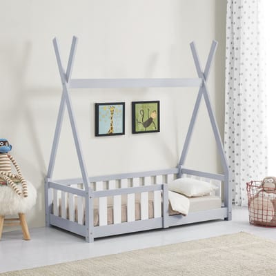 Kinderbed Tipi grenen met uitvalbeveiliging 70x140 cm lichtgrijs