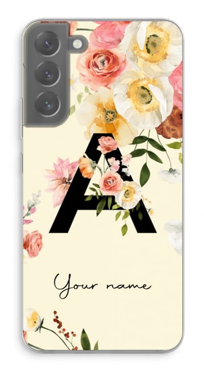 Gepersonaliseerd - Case Company® - Hoesje geschikt voor Samsung Galaxy S22 Plus hoesje - Flirty Flowers Monogram - Soft Cover Telefoonhoesje - Bescherming aan alle Kanten en Schermrand