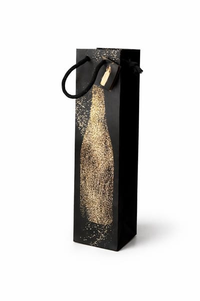 25 x Papieren Wijntas 10+9x38cm voor 1 Fles met touw /Flestas papier zwart "Black pearl"/ Cadeauverpakking /draagtas voor Fles/wijn / Fleszak · Fles zak / Kerst / Verjaardag