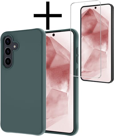 Hoesje - Met Screenprotector - Geschikt voor Samsung Galaxy A56 - Sterk & Shockproof - Back Cover - Siliconen Case - Telefoon Hoes - Donkergroen