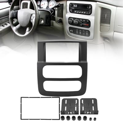 Dailygoods- Dashboardset Dubbele DIN - Radio-installatieset - ABS Paneelbekleding - Compatibel voor Dodge Ram Truck 2002-2005 - Inclusief 2 Paneelframes - 7 Vaste Adapters