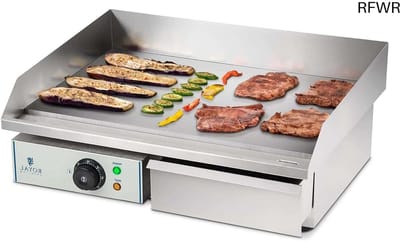 RFWR® Elektrische Grillplaat 55 cm - Gietijzeren Bakplaat met Spatscherm en Thermostaat