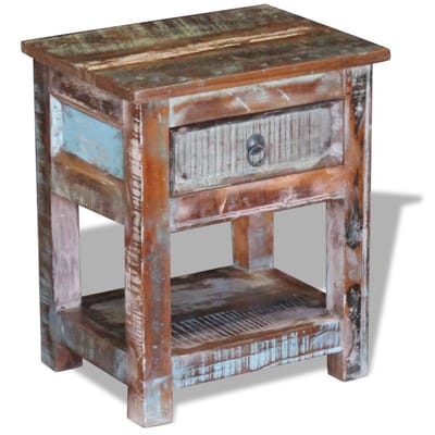 vidaXL - Bijzettafel - met - lade - 43x33x51 - cm - massief - gerecycled - hout
