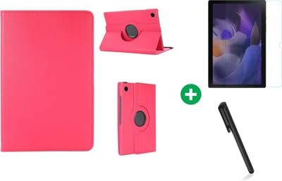 Arara Hoes Geschikt voor Samsung Galaxy Tab A8 (2021/2022) 10.5 inch draaibaar tablethoes + screenprotector - tempered glass - met stylus pen - Roze