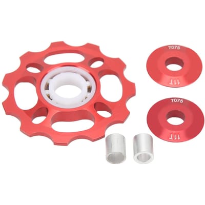 Poulie de Dérailleur Arrière de Vélo 11T Roulements Céramiques Alliage d'Aluminium CNC Poulie de Guidage de Vélo pour Dérailleur 8 9 10 11 Vitesses rouge