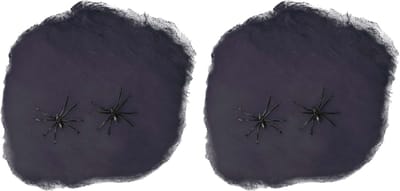 Fiestas Decoratie spinnenweb/spinrag met spinnen - 2x - 60 gram - zwart - Halloween/horror thema versiering