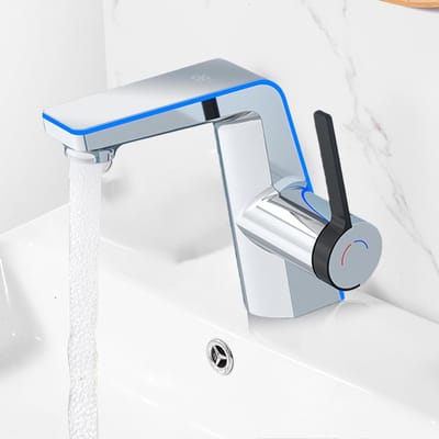Kraan badkamer met LED-temperatuurweergave badkraan, wastafelarmatuur van messing eengreepsmengkraan badkraan wastafel mengkraan voor badkamer chroom