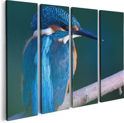 Artaza Canvas Schilderij Vierluik Blauwe IJsvogel Op Een Tak - 80x60 - Foto Op Canvas - Canvas Print