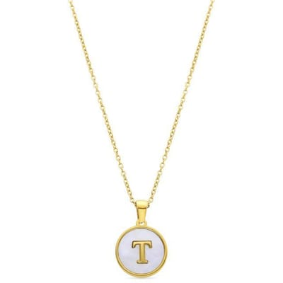 Luxenter collier in wit parelmoer afgewerkt in 18K geel goud - Alfabet