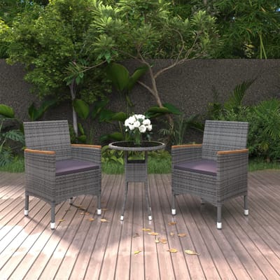 vidaXL - 3-delige - Tuinset - poly - rattan - grijs