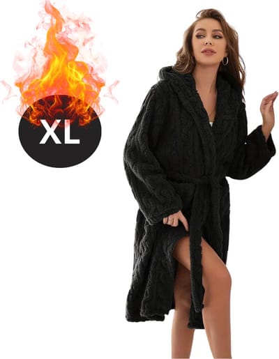 Bovista Badjas Dames - Fleece - Katoen - Badstof - Sauna - Hamam - Wafel - Bathrobe - Duster - Ochtendjas - Kimono - Spa - Zwart XL