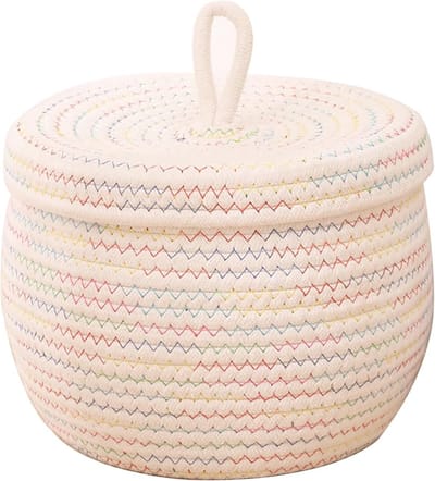 Ronde Opbergmand van Katoen met Deksel, Gevlochten Baskets voor Was, Handdoeken en Snacks, Ideaal voor Organisatie en Decoratie