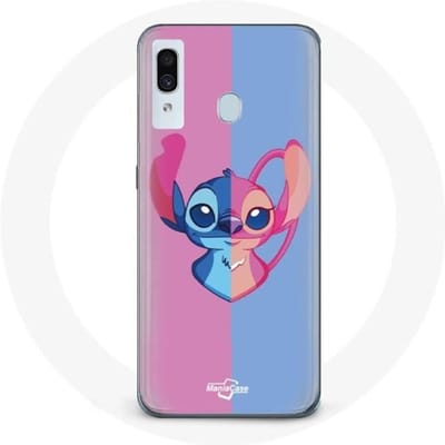 Coque - Samsung - Galaxy A20 - Souple - Protection - Stitch et Angel Bleu Rose rose