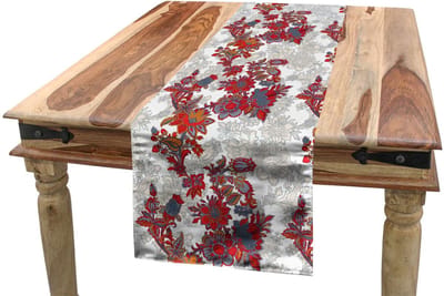 ABAKUHAUS Bloemen-tafelrunner – levendige Boho – 40x180 cm – oranje/zwart