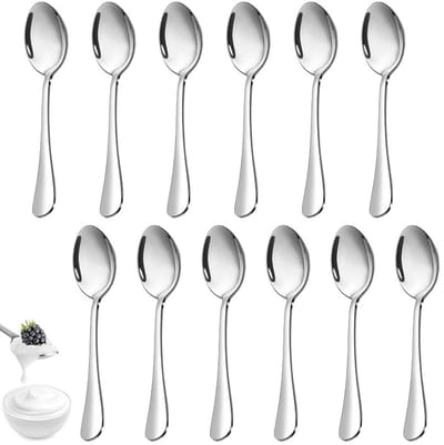 Dailygoods - 12 stuks koffielepels, dessertlepels van roestvrij staal, 14 cm, theelepels, herbruikbaar, vaatwasmachinebestendig, hoogglans gepolijst, lepel voor gezinnen, restaurants, kantines